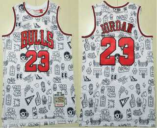 Mens Chicago Bulls #23 Michael Jordan 1997-98 White Hardwood Swingman Throwback Jersey